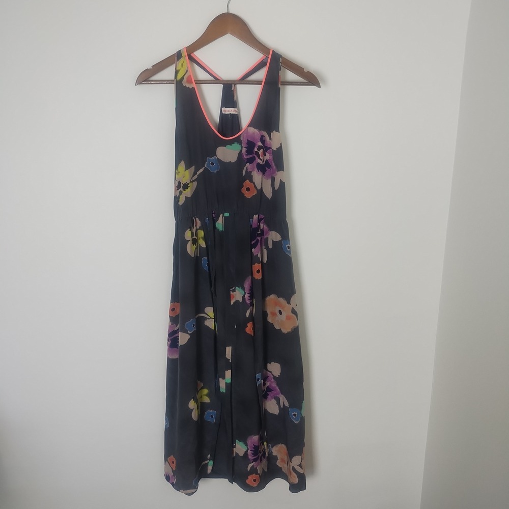 Rebecca Taylor Silk Floral Midi Dress Women's 6 Racerback Boho Chic Flowy